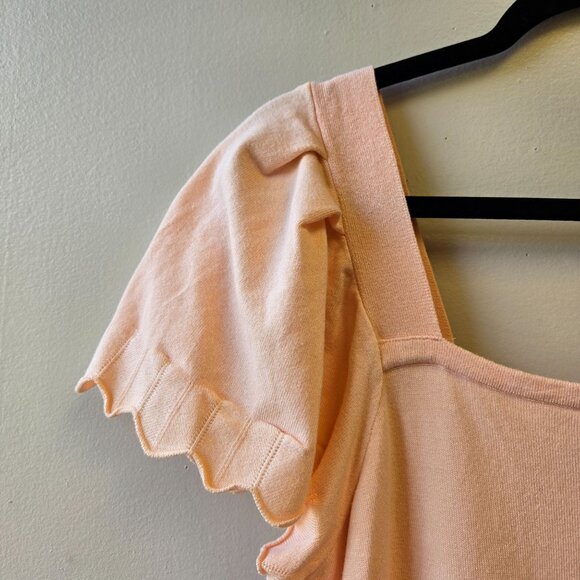 NWT Liz Claiborne Womens Pale Peach Puff Sleeve Knit Top L Soft Girl Office - Picture 3 of 8
